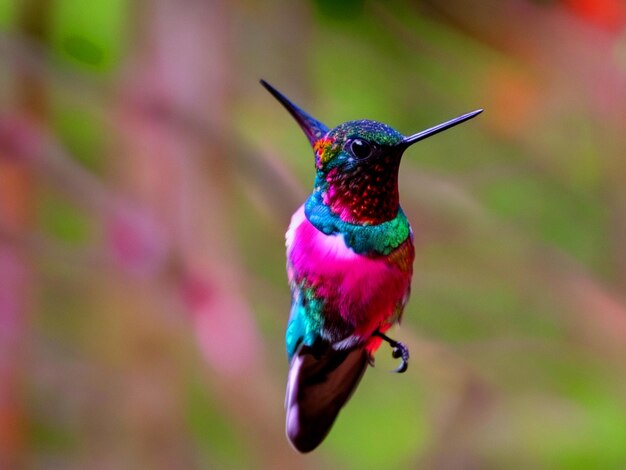 Foto un pájaro colibrí colorido se sienta en una rama en el bosque con el fondo de bur