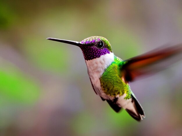 Foto un pájaro colibrí colorido se sienta en una rama en el bosque con el fondo de bur