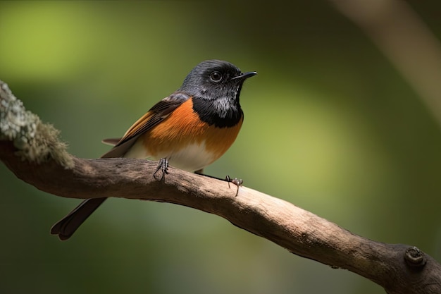 Pájaro colirrojo macho descansando en la rama de un árbol con alas extendidas creadas con ai generativo