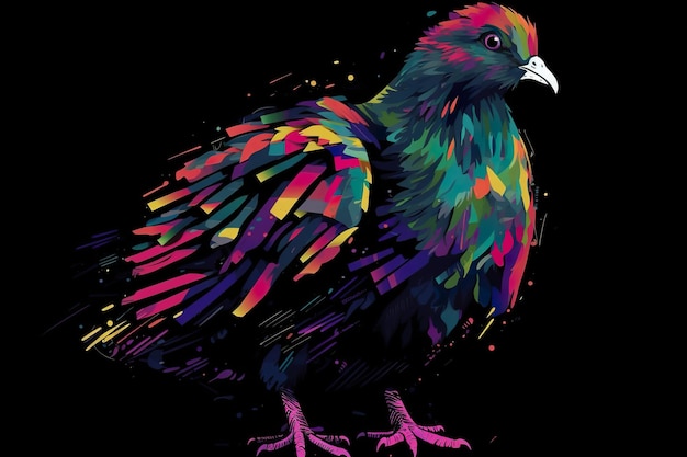 Un pájaro de colores brillantes en una imagen de ai generativa de fondo negro