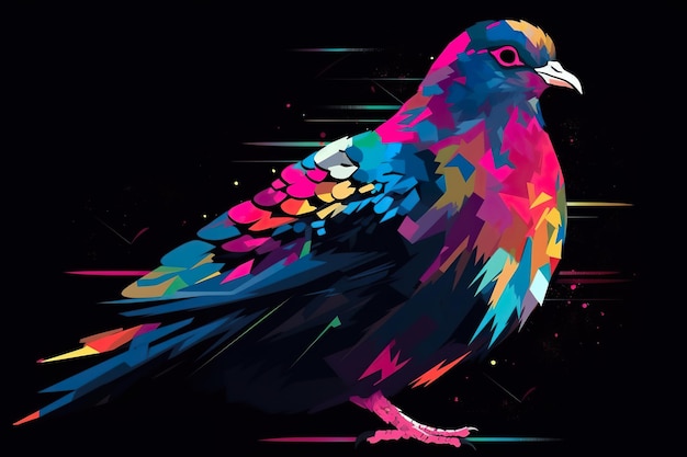 Un pájaro de colores brillantes en una imagen de ai generativa de fondo negro