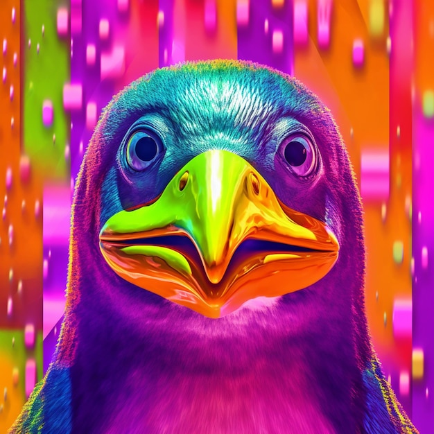 pájaro de colores brillantes con un pico brillante y un fondo colorido ai generativo