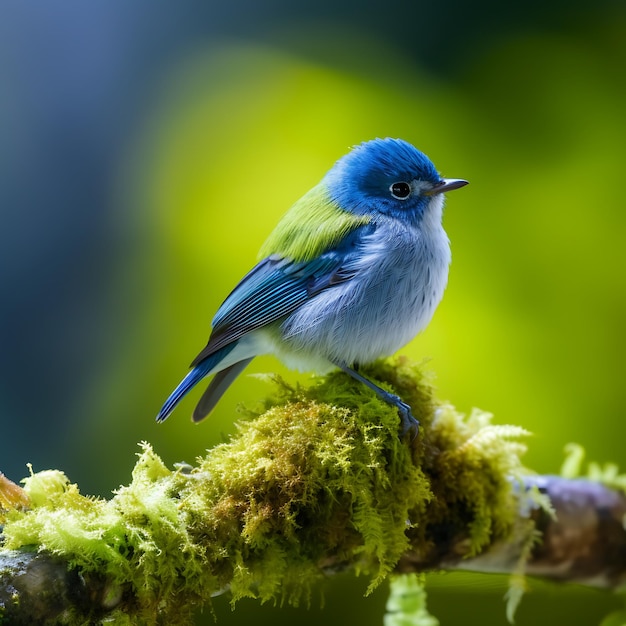 Un pájaro de colores posado en una rama de un árbol en la selva tropical