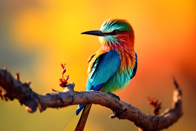 Foto un pájaro de colores en una rama en el hábitat natural de la vida silvestre