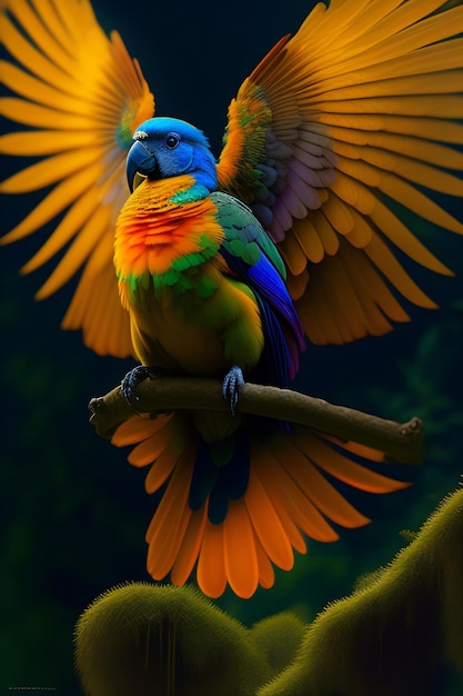 Un pájaro colorido con alas azules y amarillas brillantes está sentado en una rama.