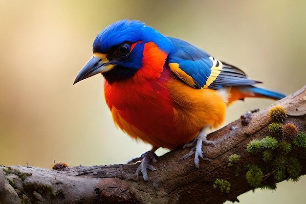 Un pájaro colorido con cabeza azul y alas azules se sienta en una rama.