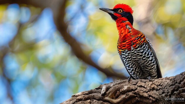 un pájaro colorido está sentado en una rama de árbol