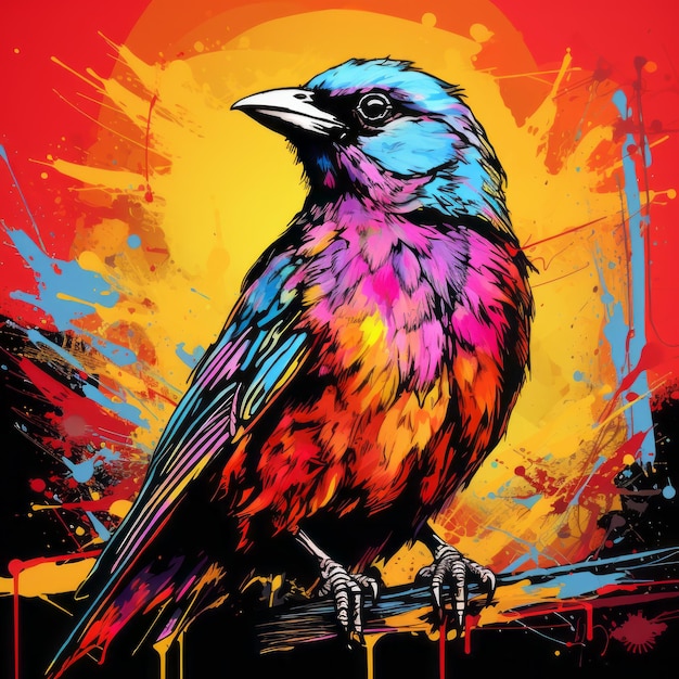Un pájaro colorido en el estilo agresivo del arte pop