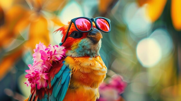 Foto un pájaro colorido exhibiendo ropa de moda generative ai