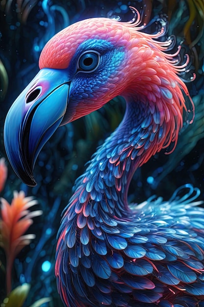 un pájaro colorido con un fondo azul brillante