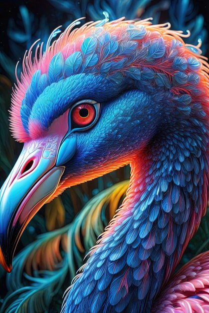 un pájaro colorido con un fondo azul brillante