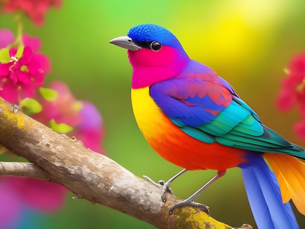 Pájaro colorido con un fondo colorido generado por ai