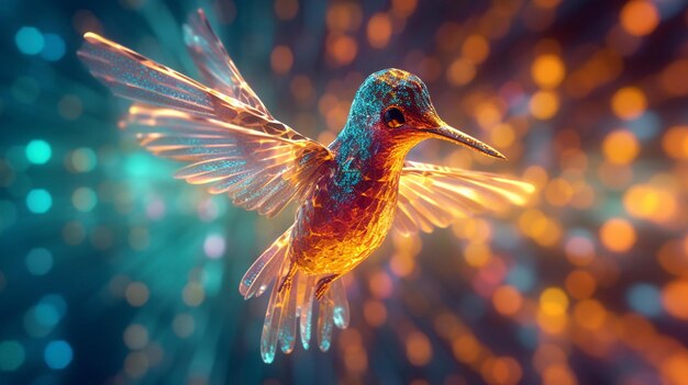 Un pájaro colorido con un fondo colorido con las palabras colibrí en la parte inferior.