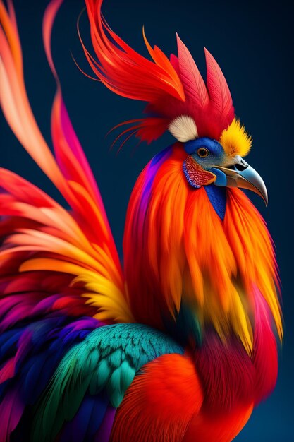 Un pájaro colorido con un fondo negro y un fondo negro.