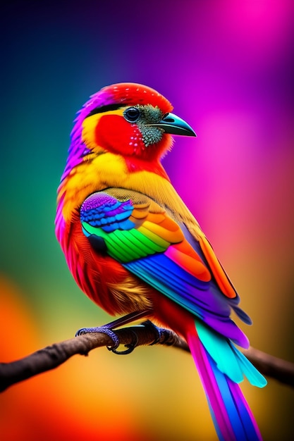 Un pájaro colorido con un fondo negro y naranja.