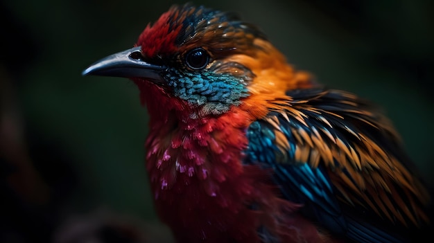 Foto un pájaro colorido con un fondo negro.