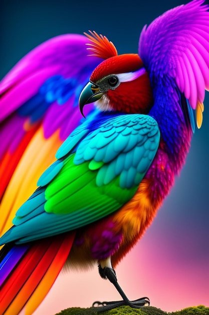 Foto un pájaro colorido con un fondo negro.