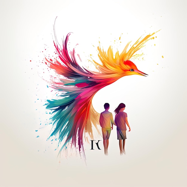 un pájaro colorido con la letra k