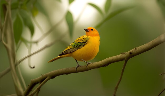 Un pájaro colorido parado en la rama de un árbol