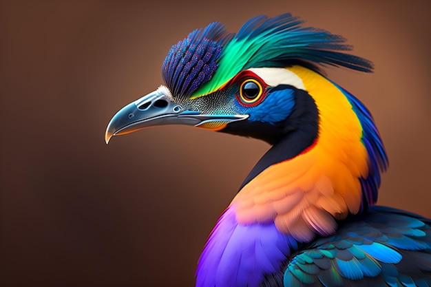 Foto un pájaro colorido con un pico negro y un pico azul.