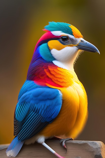 Un pájaro colorido con un pico negro y un pico azul.