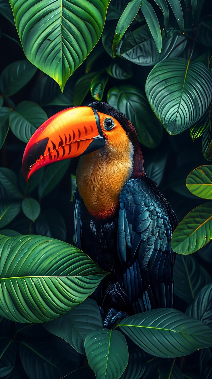 un pájaro colorido con un pico rojo y un pico negro y naranja