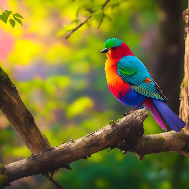 Foto pájaro colorido posado en un árbol en el bosque generado por ia