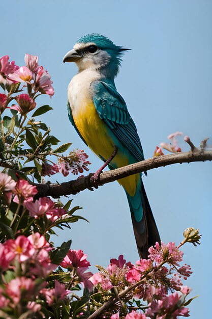 Foto un pájaro colorido posado en una flor