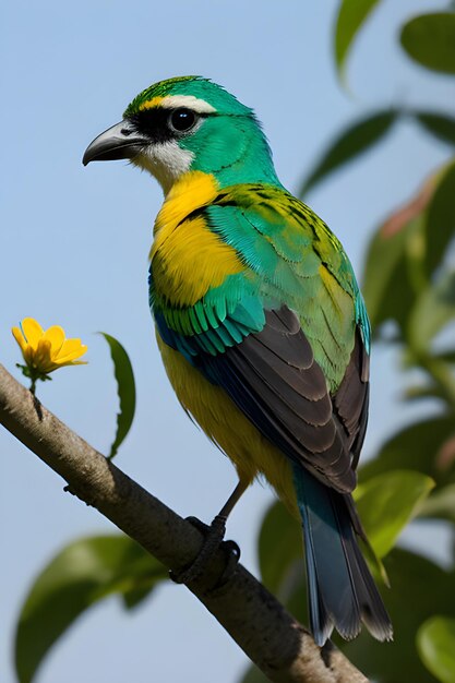 Foto un pájaro colorido posado en una flor