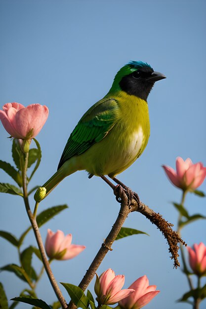 Un pájaro colorido posado en una flor