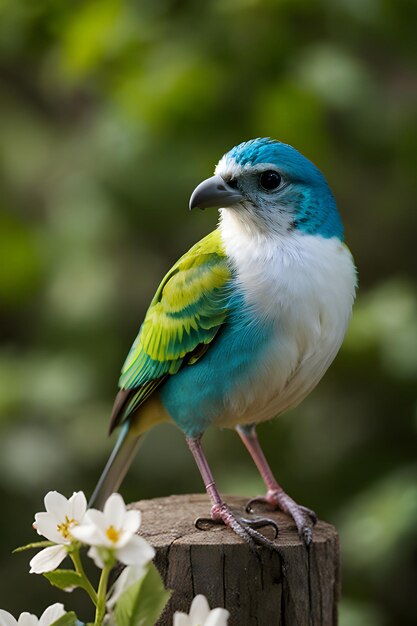 Un pájaro colorido posado en una flor