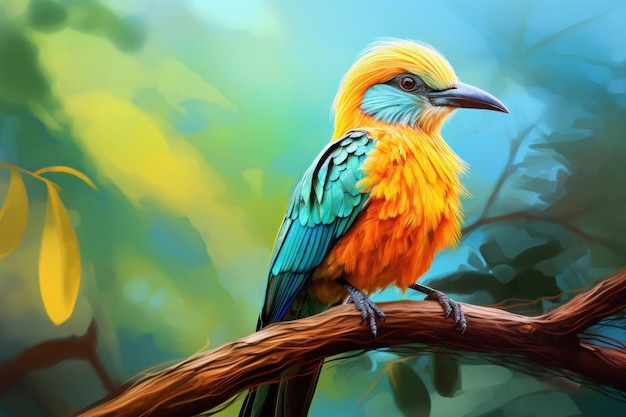 Un pájaro colorido posado en una rama Ilustración AI GenerativexA