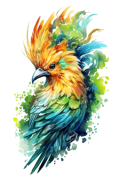 Un pájaro colorido con salpicaduras de acuarela en sus alas imagen generativa de ai