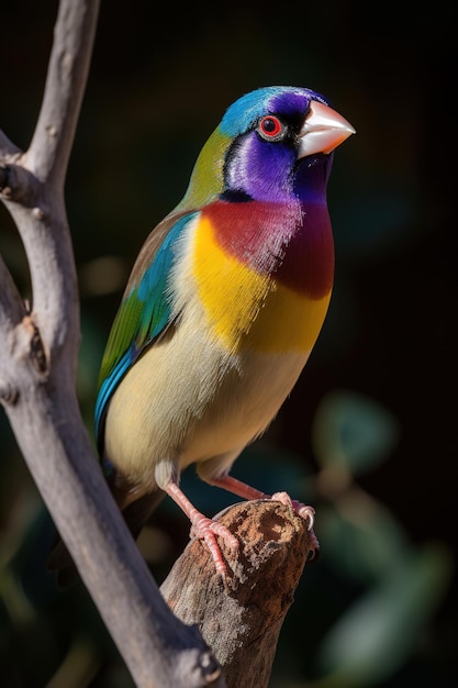 Un pájaro colorido se sienta en una rama al sol