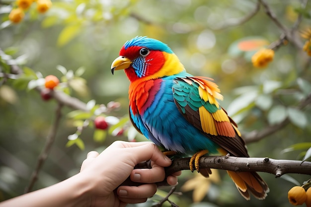 Un pájaro colorido se sienta en una rama en el bosque ai generado