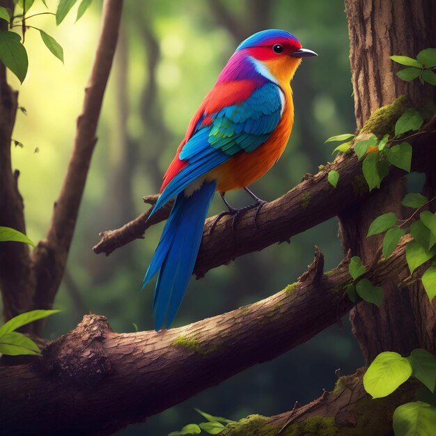 Foto un pájaro colorido se sienta en una rama en el bosque