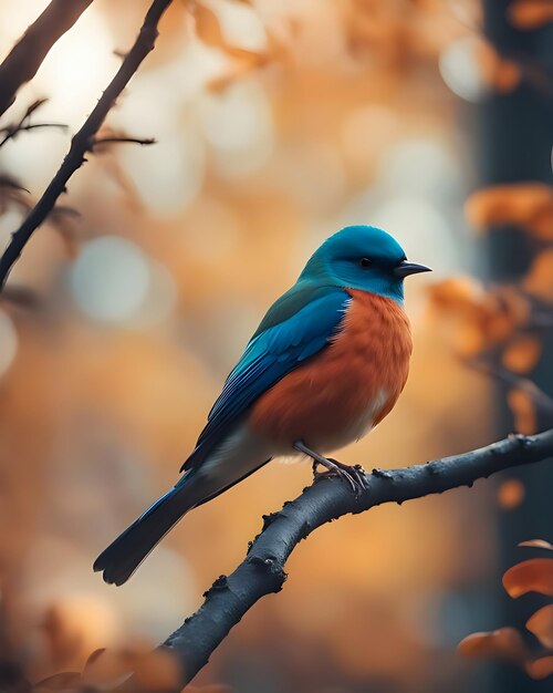 Un pájaro colorido se sienta en una rama en el bosque