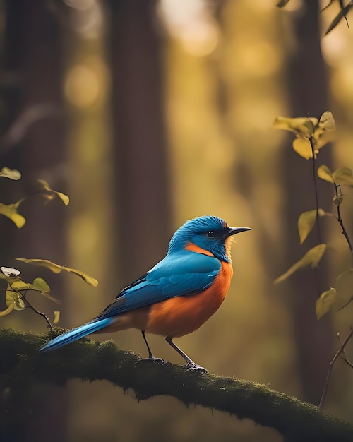 Un pájaro colorido se sienta en una rama en el bosque