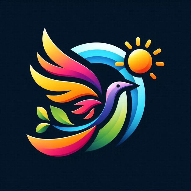 un pájaro colorido con un sol en él