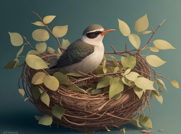 Un pájaro construyendo su nido.