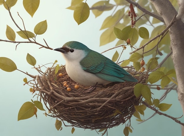 Un pájaro construyendo su nido.