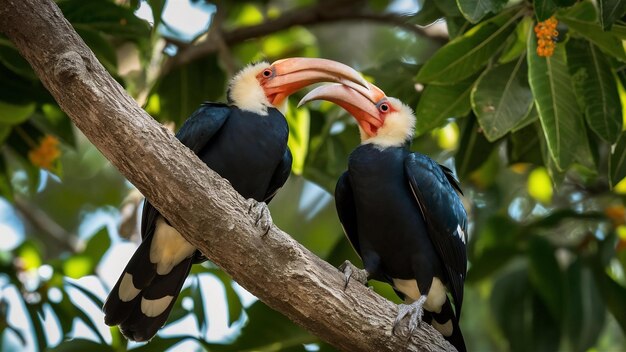 Foto el pájaro de los cuernos en el árbol