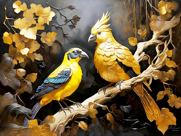 El pájaro dorado se encuentra con el pájaro sombra en el lugar más oscuro del viejo bosque Ai generó el arte