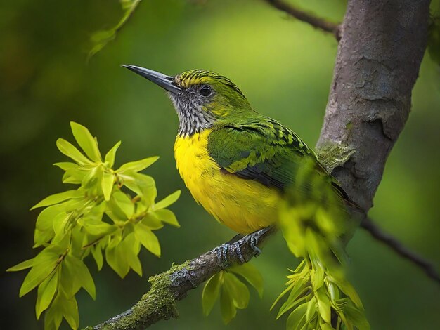 Pájaro endémico con patrones de color verde y amarillo