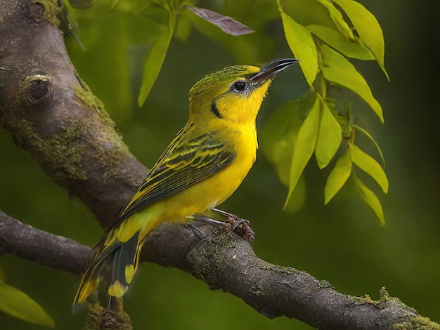 Pájaro endémico con patrones de color verde y amarillo