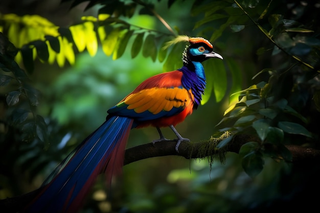 Pájaro exótico colorido en selvas