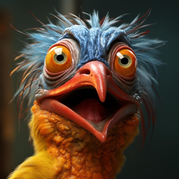 Foto un pájaro expresivo sosteniendo un pez una caricatura cómica al estilo de zbrush