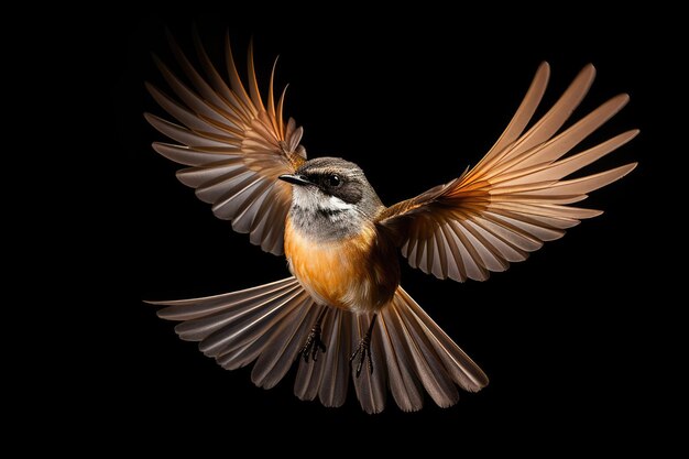 Pájaro Fantail de Nueva Zelanda sobre un fondo negro