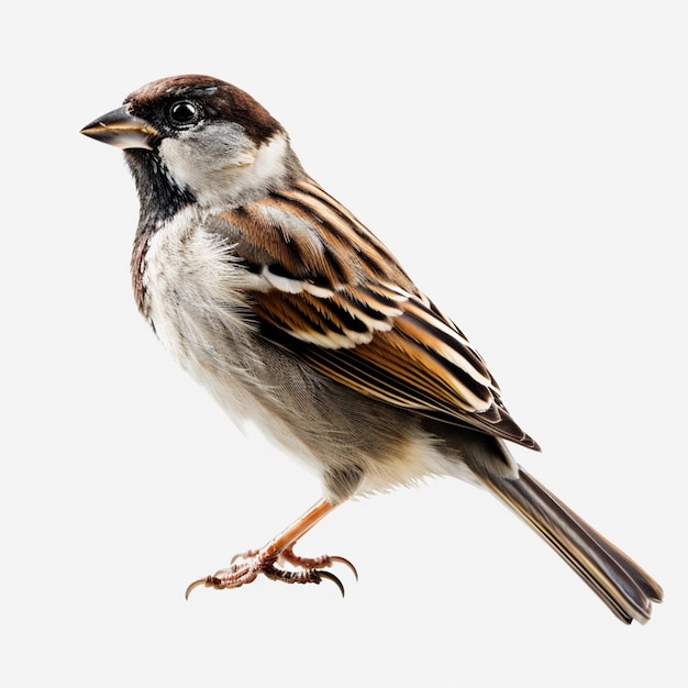 Un pájaro con un fondo blanco y una cabeza y un cuello marrón y blanco.