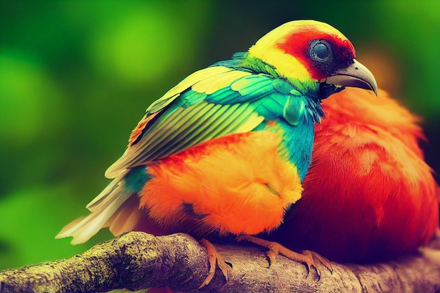 pájaro fotorrealista tucán de pico rojo guacamayo azul y amarillo